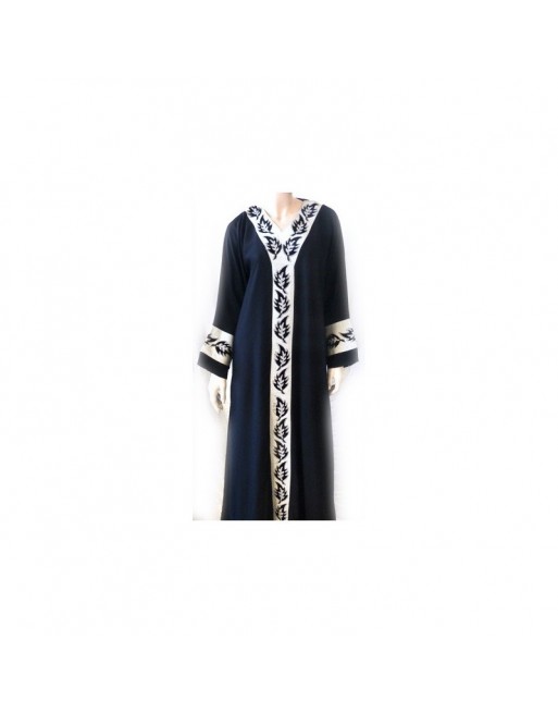 Abaya noire motifs blancs avec foulard assorti Abaya noire motifs blancs avec foulard assorti
