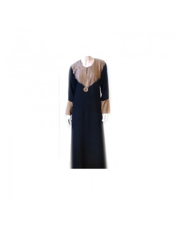 Abaya noire et caramel avec foulard assorti 