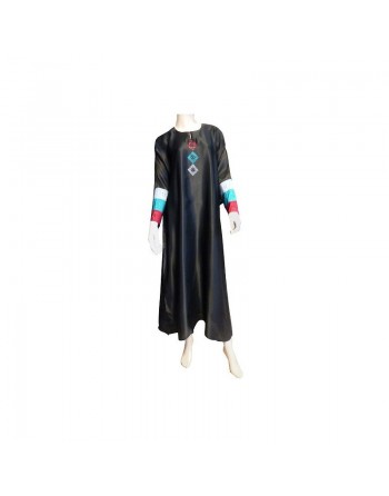 Abaya noire "Dubai" avec foulard tissu satiné décoré de bandes colorées 