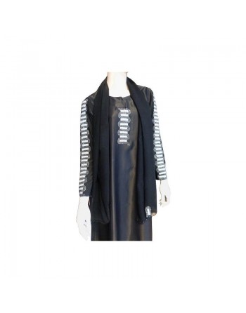 Abaya noire "Dubai" tissu satiné avec foulard assorti décoré de strass argentés 