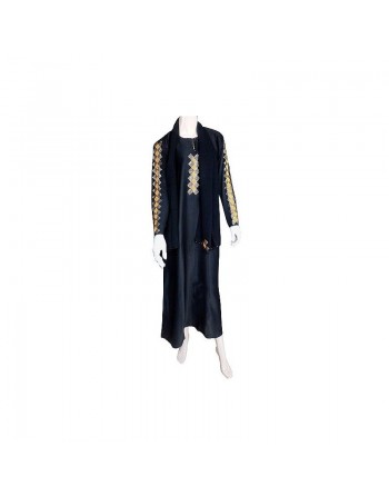 Abaya noire "Dubai" tissu satiné avec strass 