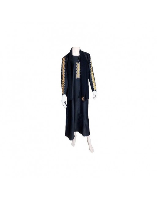 Abaya noire "Dubai" tissu satiné avec strass Abaya noire "Dubai" tissu satiné avec strass