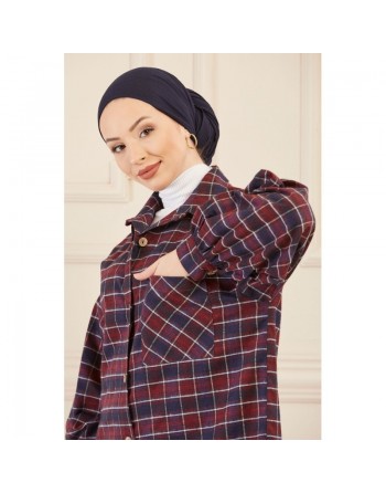 Surchemise oversize à carreaux bleu marine et bordeaux pour femme 