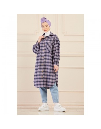 Surchemise oversize à carreaux lilas pour femme 