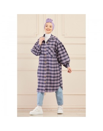 Surchemise oversize à carreaux lilas pour femme 