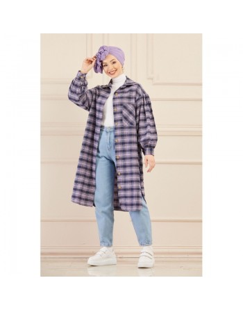 Surchemise oversize à carreaux lilas pour femme 