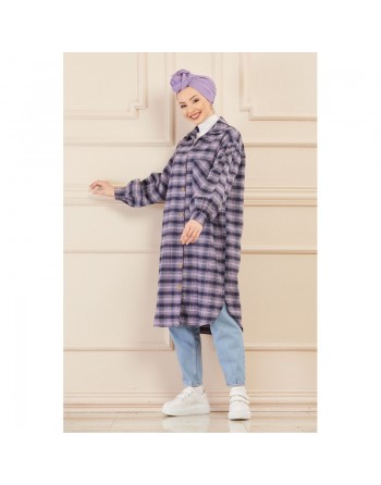 Surchemise oversize à carreaux lilas pour femme 