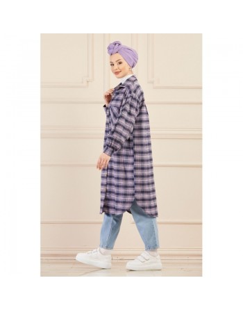 Surchemise oversize à carreaux lilas pour femme 