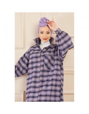 Surchemise oversize à carreaux lilas pour femme 