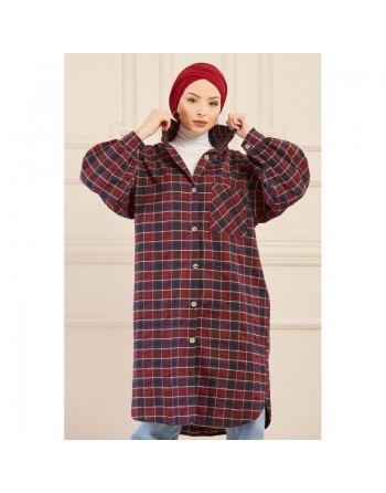 Surchemise oversize à carreaux bordeaux pour femme 
