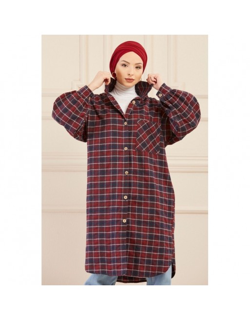 Surchemise oversize à carreaux bordeaux pour femme Surchemise oversize à carreaux bordeaux pour femme