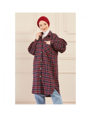 Surchemise oversize à carreaux bordeaux pour femme 