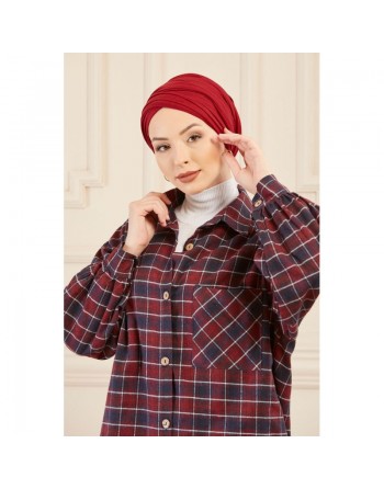 Surchemise oversize à carreaux bordeaux pour femme 