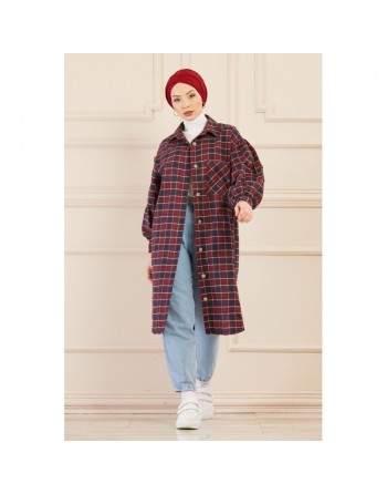 Surchemise oversize à carreaux bordeaux pour femme 