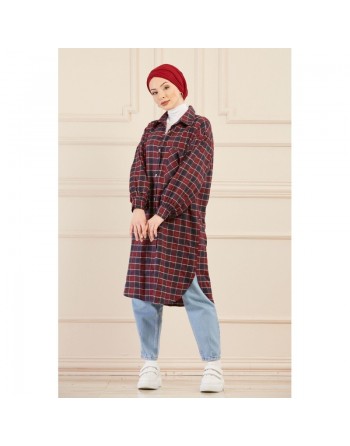 Surchemise oversize à carreaux bordeaux pour femme 