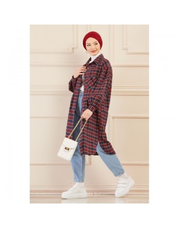 Surchemise oversize à carreaux bordeaux pour femme 