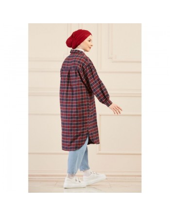 Surchemise oversize à carreaux bordeaux pour femme 