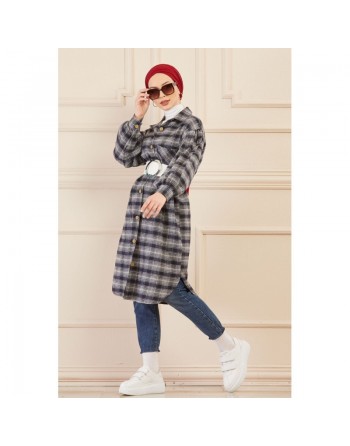 Surchemise oversize à carreaux gris pour femme (Modest Fashion 2024) 