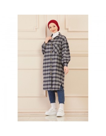 Surchemise oversize à carreaux gris pour femme (Modest Fashion 2024) 