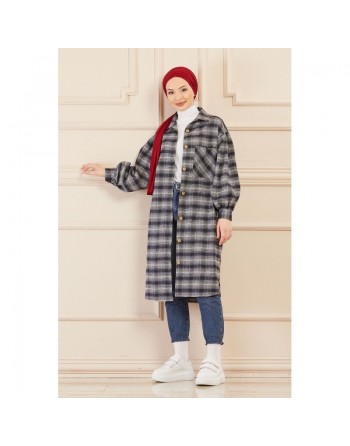 Surchemise oversize à carreaux gris pour femme (Modest Fashion 2024) 