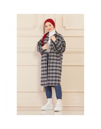 Surchemise oversize à carreaux gris pour femme (Modest Fashion 2024) 