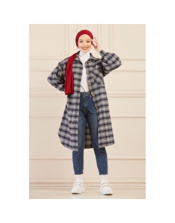Surchemise oversize à carreaux gris pour femme (Modest Fashion 2024) 