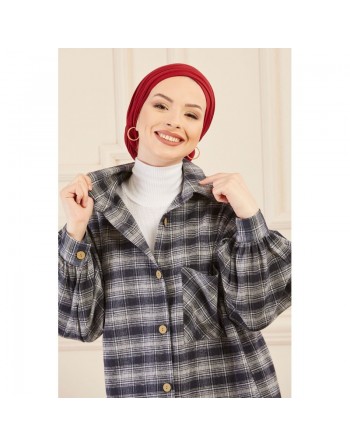 Surchemise oversize à carreaux gris pour femme (Modest Fashion 2024) 