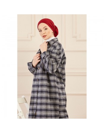 Surchemise oversize à carreaux gris pour femme (Modest Fashion 2024) 