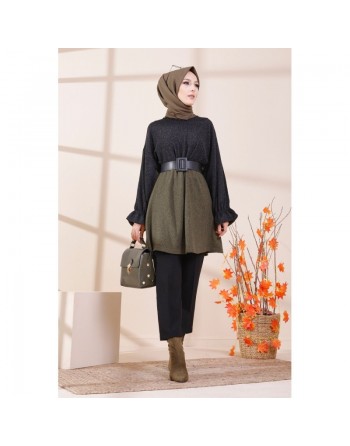 Tunique bicolore (Vetement pour femme voilée) - Couleur noir et kaki 
