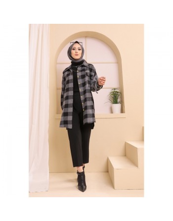 Chemise à careaux (Tunique pour femme) - Couleur gris 