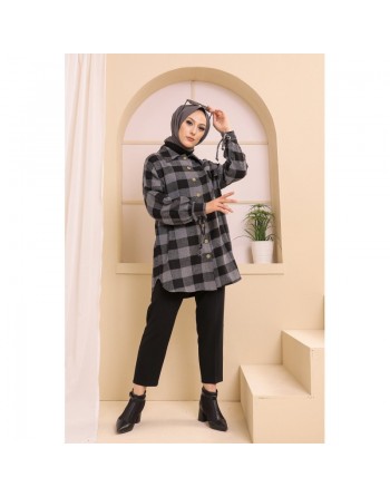 Chemise à careaux (Tunique pour femme) - Couleur gris 