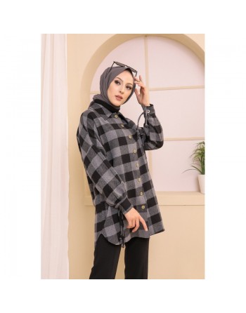 Chemise à careaux (Tunique pour femme) - Couleur gris 