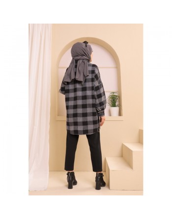 Chemise à careaux (Tunique pour femme) - Couleur gris 