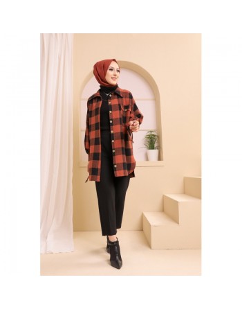Chemise à careaux (Tunique pour femme) - Couleur brique 