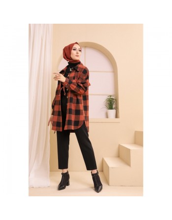 Chemise à careaux (Tunique pour femme) - Couleur brique 