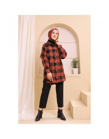 Chemise à careaux (Tunique pour femme) - Couleur brique 
