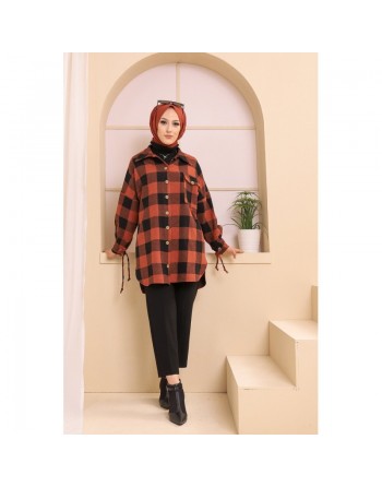 Chemise à careaux (Tunique pour femme) - Couleur brique 