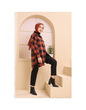 Chemise à careaux (Tunique pour femme) - Couleur brique 