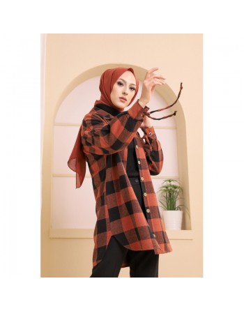 Chemise à careaux (Tunique pour femme) - Couleur brique 