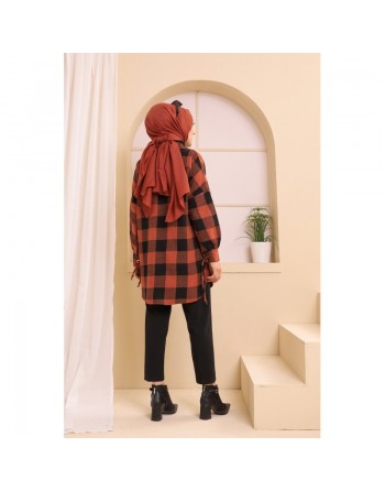 Chemise à careaux (Tunique pour femme) - Couleur brique 