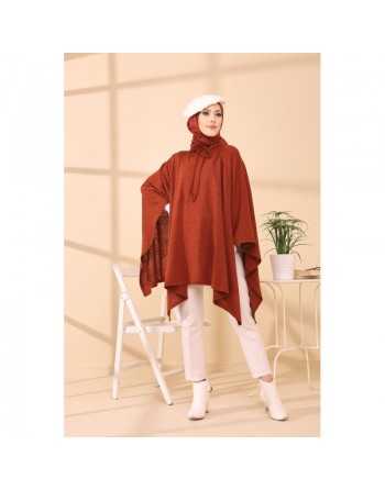 Poncho avec col pour femme (Cape pour hijab) - Couleur brique 