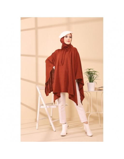 Poncho avec col pour femme (Cape pour hijab) - Couleur brique Poncho avec col pour femme (Cape pour hijab) - Couleur brique