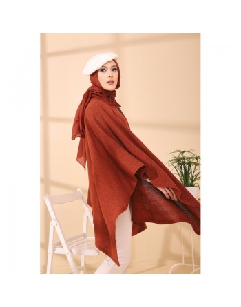 Poncho avec col pour femme (Cape pour hijab) - Couleur brique 