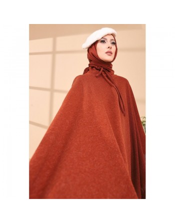 Poncho avec col pour femme (Cape pour hijab) - Couleur brique 