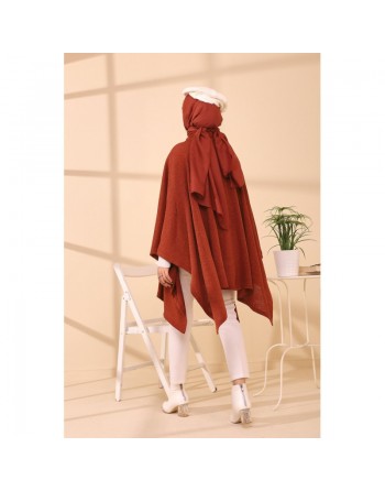 Poncho avec col pour femme (Cape pour hijab) - Couleur brique 