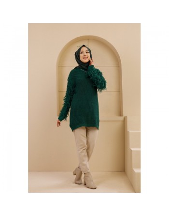 Chandail - Tricot long pour femme - Couleur vert émeraude 