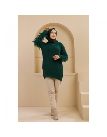 Chandail - Tricot long pour femme - Couleur vert émeraude 
