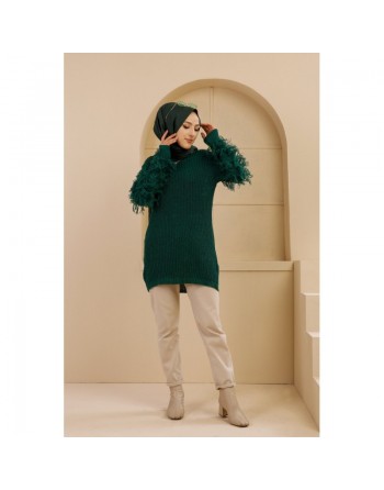 Chandail - Tricot long pour femme - Couleur vert émeraude 