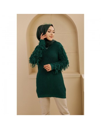 Chandail - Tricot long pour femme - Couleur vert émeraude 