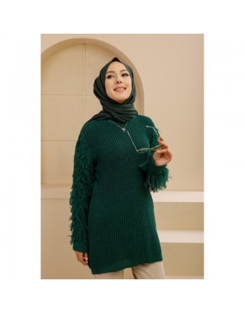 Chandail - Tricot long pour femme - Couleur vert émeraude 